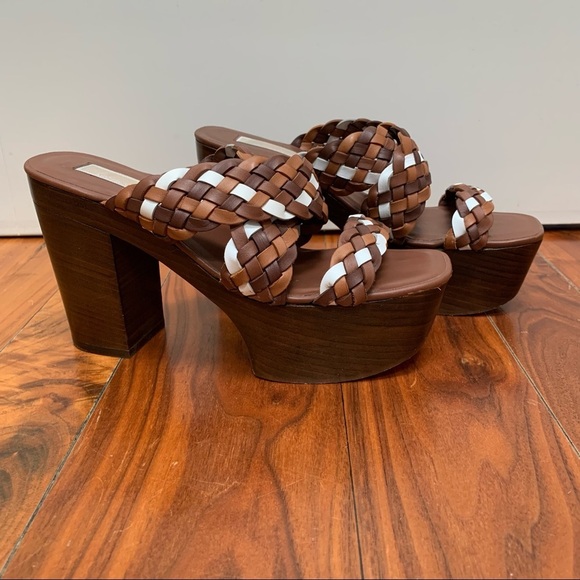 Michael Kors Woven Leather Citrine Platform Slides Chunky Heels 70s Retro 8 - Picture 5 of 12